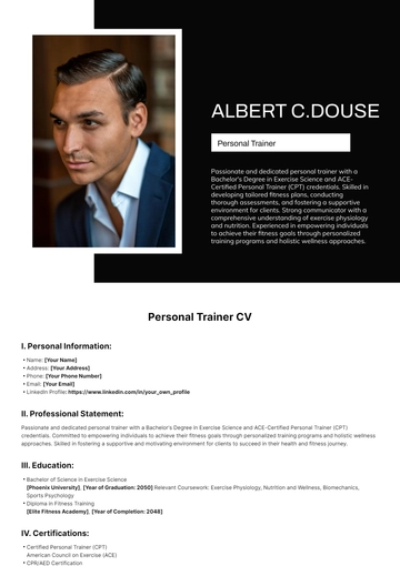 Free Personal Trainer CV Template to Edit Online