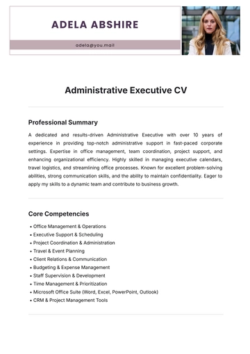 Free Administrative Executive CV Template to Edit Online