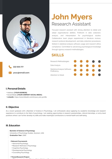 Free Psychology Graduate CV Template to Edit Online