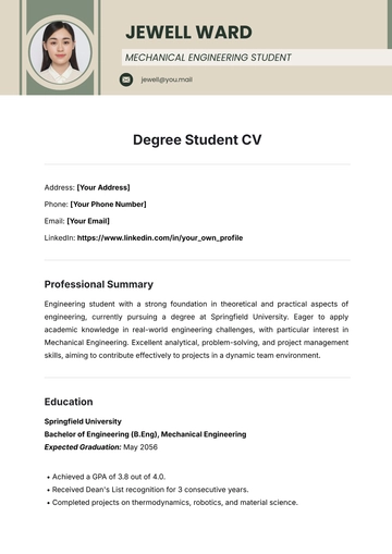 Free Degree Student CV Template to Edit Online