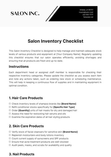 Free Salon Inventory Checklist Template to Edit Online