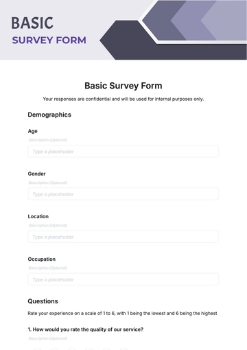 Free Basic Survey Form Template to Edit Online