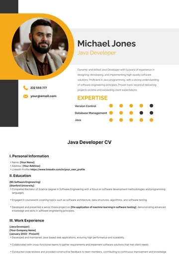 Free Java Developer CV Template to Edit Online