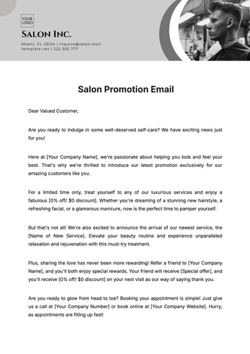 Free Salon Promotion Email Template to Edit Online