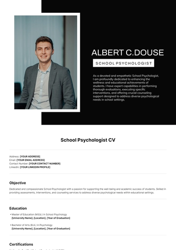Free School Psychologist CV Template to Edit Online