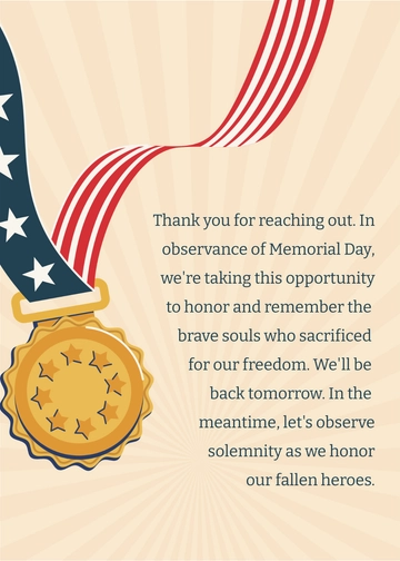 Free Memorial Day Auto Reply Message Template to Edit Online