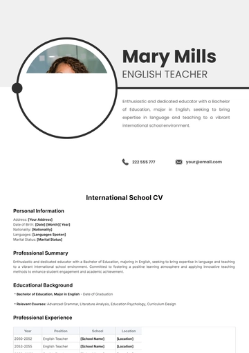 Free International School CV Template to Edit Online