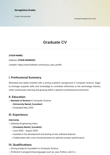 Free Graduate CV Template to Edit Online