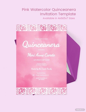Pink Watercolor Quinceañera Invitation Template
