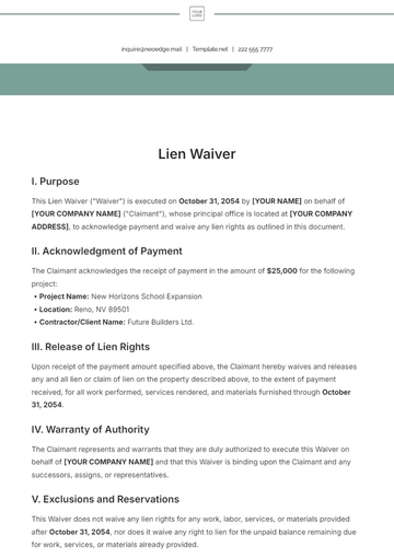 Free Lien Waiver Template to Edit Online