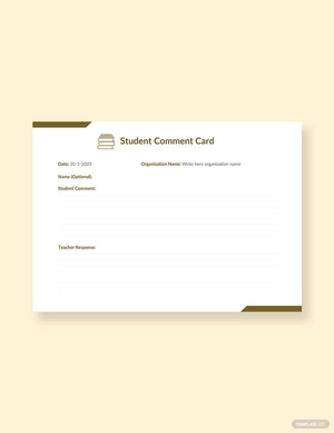 Student Comment Card Template