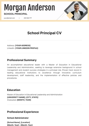 Free School Principal CV Template to Edit Online