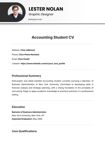 Free Accounting Student CV Template to Edit Online