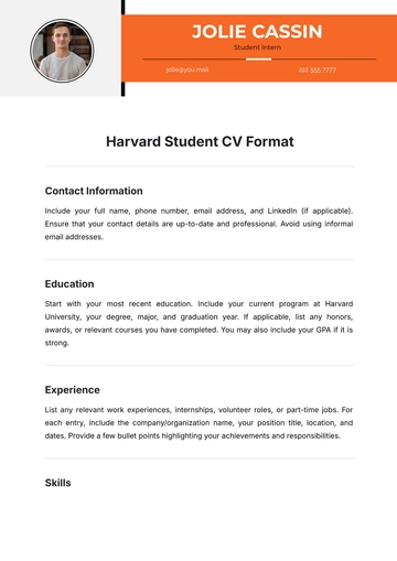 Free Harvard Student CV Format Template to Edit Online