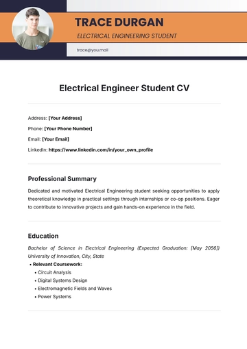 Free Electrical Engineer Student CV Template to Edit Online