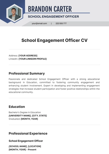 Free School Engagement Officer CV Template to Edit Online