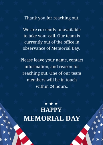 Free Memorial Day Out of Office Message Template to Edit Online