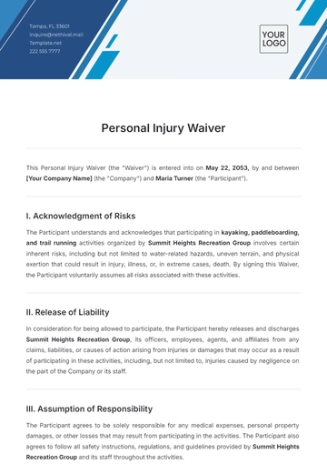 Free Personal Injury Waiver Template to Edit Online