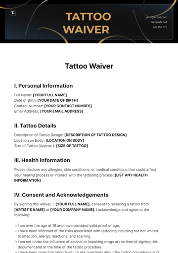 Free Tattoo Waiver Template to Edit Online