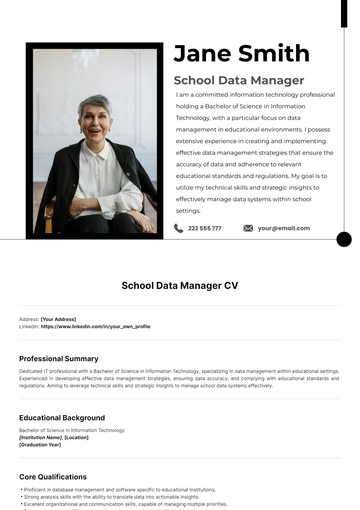 Free School Data Manager CV Template to Edit Online