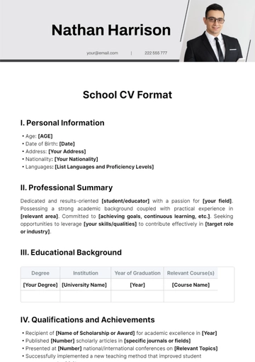 Free School CV Format Template to Edit Online