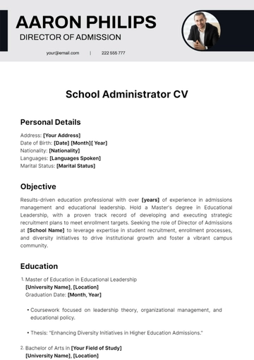 Free School Administrator CV Template to Edit Online