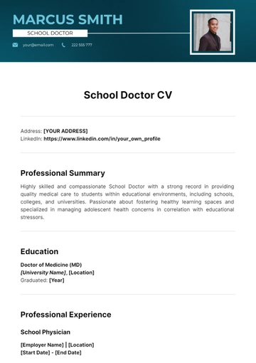 Free School Doctor CV Template to Edit Online