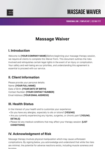 Free Massage Waiver Template to Edit Online