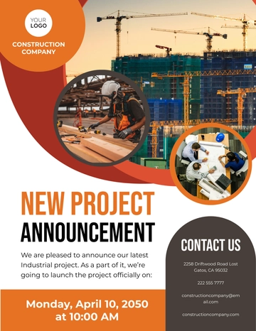 Free Construction Company Announcement Template to Edit Online
