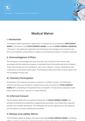 Free Medical Waiver Template to Edit Online