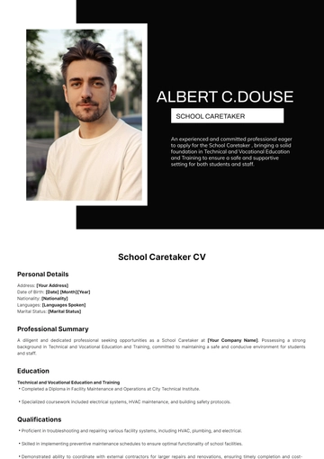 Free School Caretaker CV Template to Edit Online