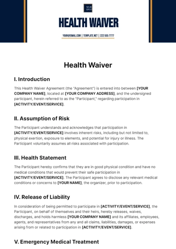 Free Health Waiver Template to Edit Online