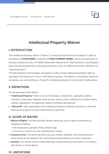 Free Intellectual Property Waiver Template to Edit Online