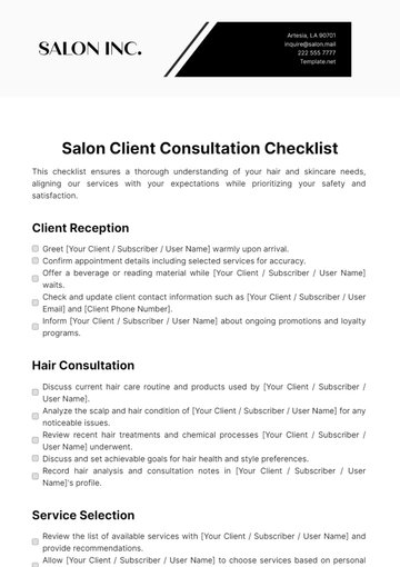 Free Salon Client Consultation Checklist Template to Edit Online