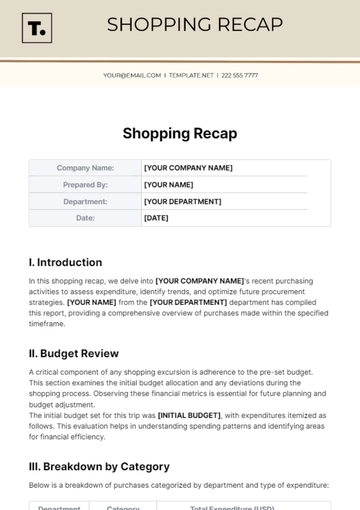 Free Shopping Recap Template to Edit Online