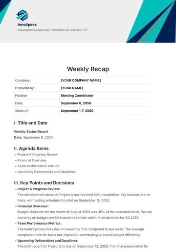 Free Weekly Recap Template to Edit Online