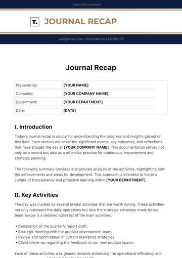 Free Journal Recap Template to Edit Online