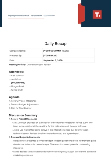 Free Daily Recap Template to Edit Online