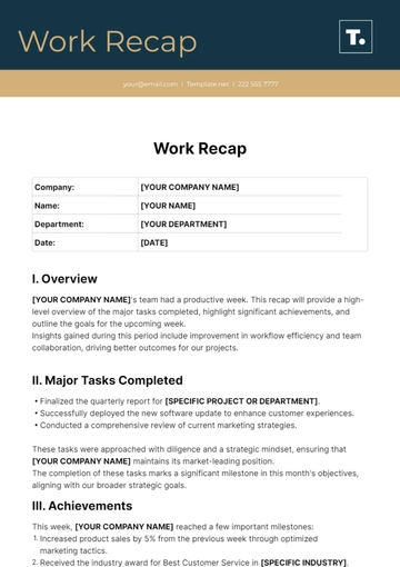 Free Work Recap Template to Edit Online