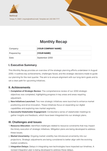 Free Monthly Recap Template to Edit Online