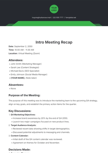 Free Intro Meeting Recap Template to Edit Online