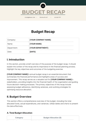 Free Budget Recap Template to Edit Online