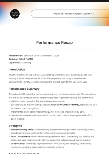 Free Performance Recap Template to Edit Online