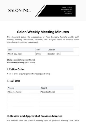 Free Salon Weekly Meeting Minute Template to Edit Online