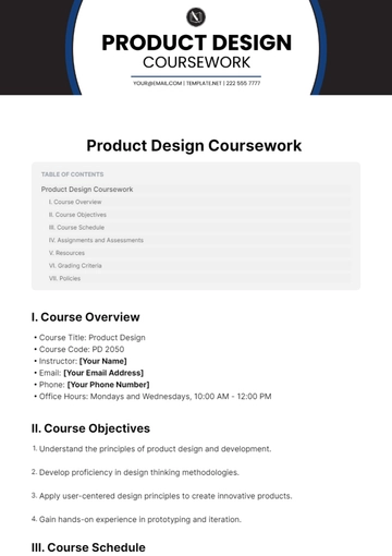 Free Product Design Coursework Template to Edit Online
