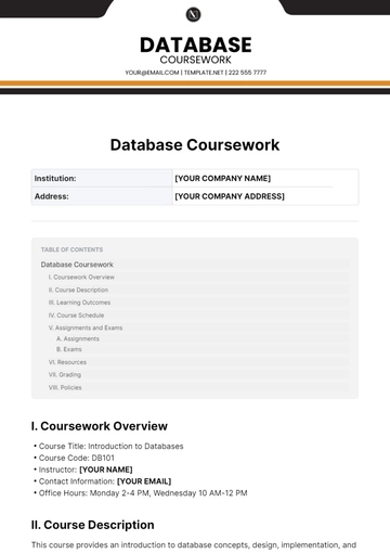 Free Database Coursework Template to Edit Online