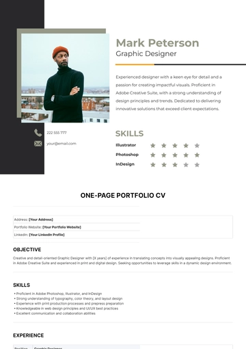 Free One Page Portfolio CV Template to Edit Online