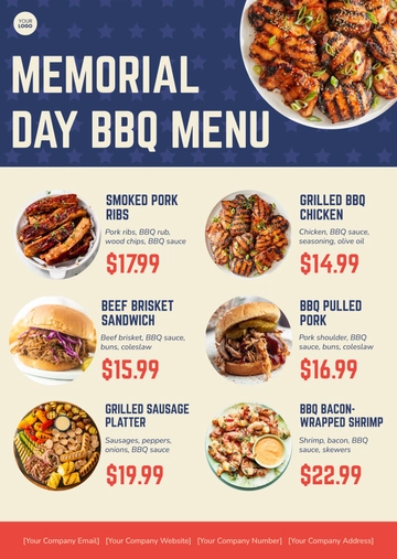 Free Memorial Day BBQ Menu Template to Edit Online