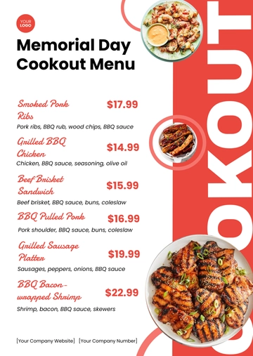 Free Memorial Day Cookout Menu Template to Edit Online