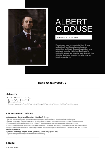 Free Bank Accountant CV Template to Edit Online